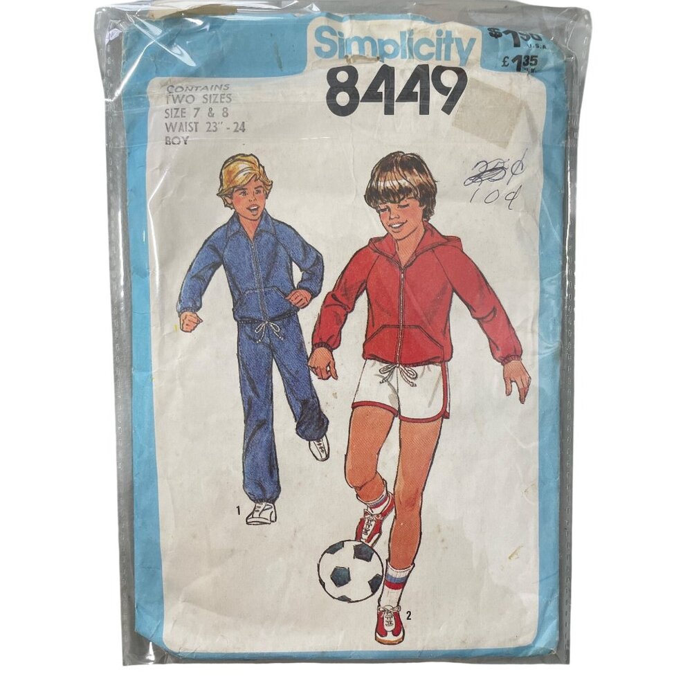70s Simplicity 8449 Sewing Pattern Sizes 7 & 8 Boys Jacket Pants & Shorts CUT